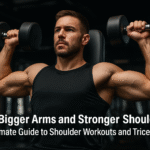 Muscular man in a gym performing a seated dumbbell shoulder press, showcasing defined arms and shoulders, wearing a black tank top. Ask ChatGPT